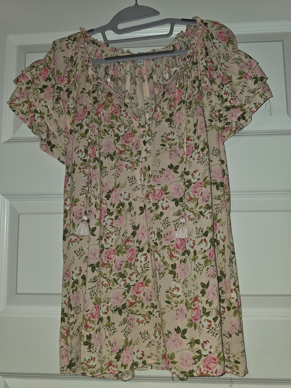 Rose + Olive Floral Blouse in Pink & Green Size 1X